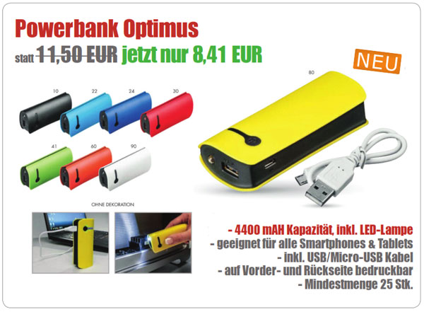 Powerbank Optimus bedrucken